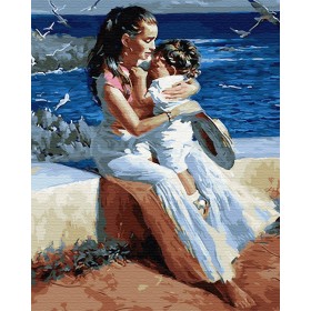 Картины по номерам в ассортименте (формат 50х40) Мама с ребенком у моря ZX22519