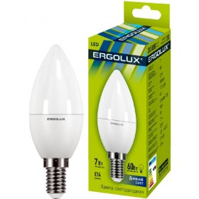 Лампа светодиодн. Ergolux LED C35-7W-Е14-6500К (дневной свет, свечка)